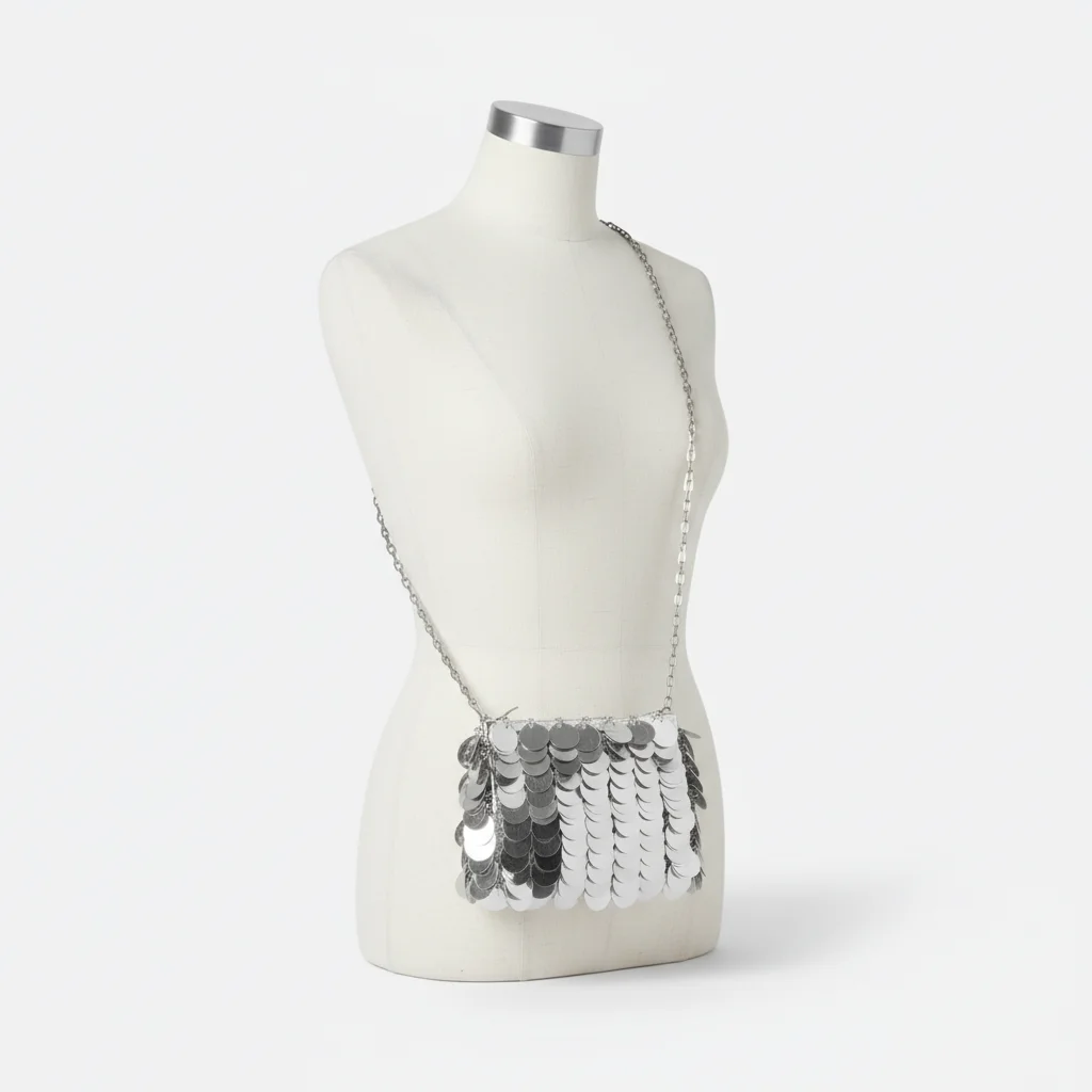 Sac soirée argenté à sequins bandoulière – Image 5