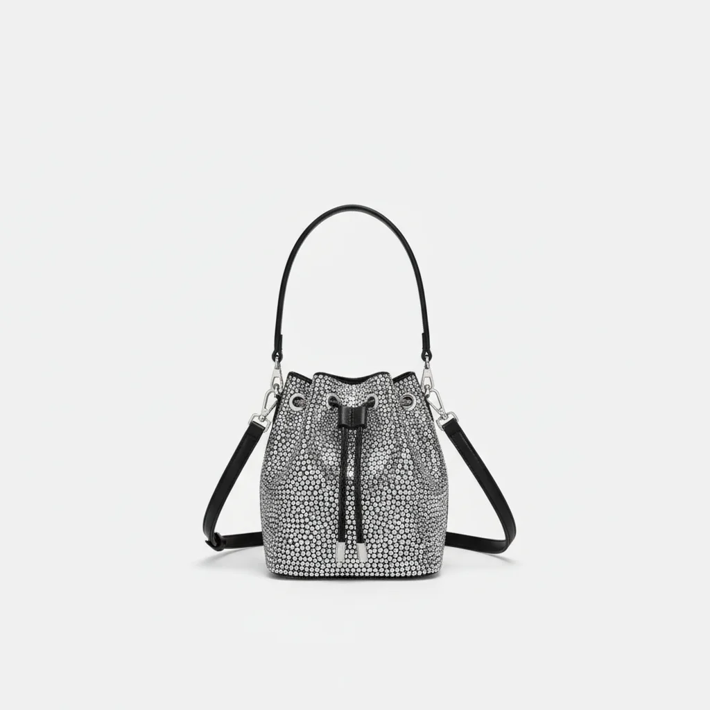 Sac soirée argenté à strass – Image 2
