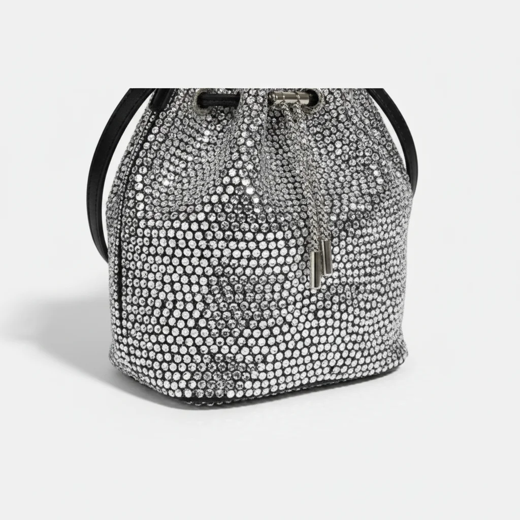 Sac soirée argenté à strass – Image 4