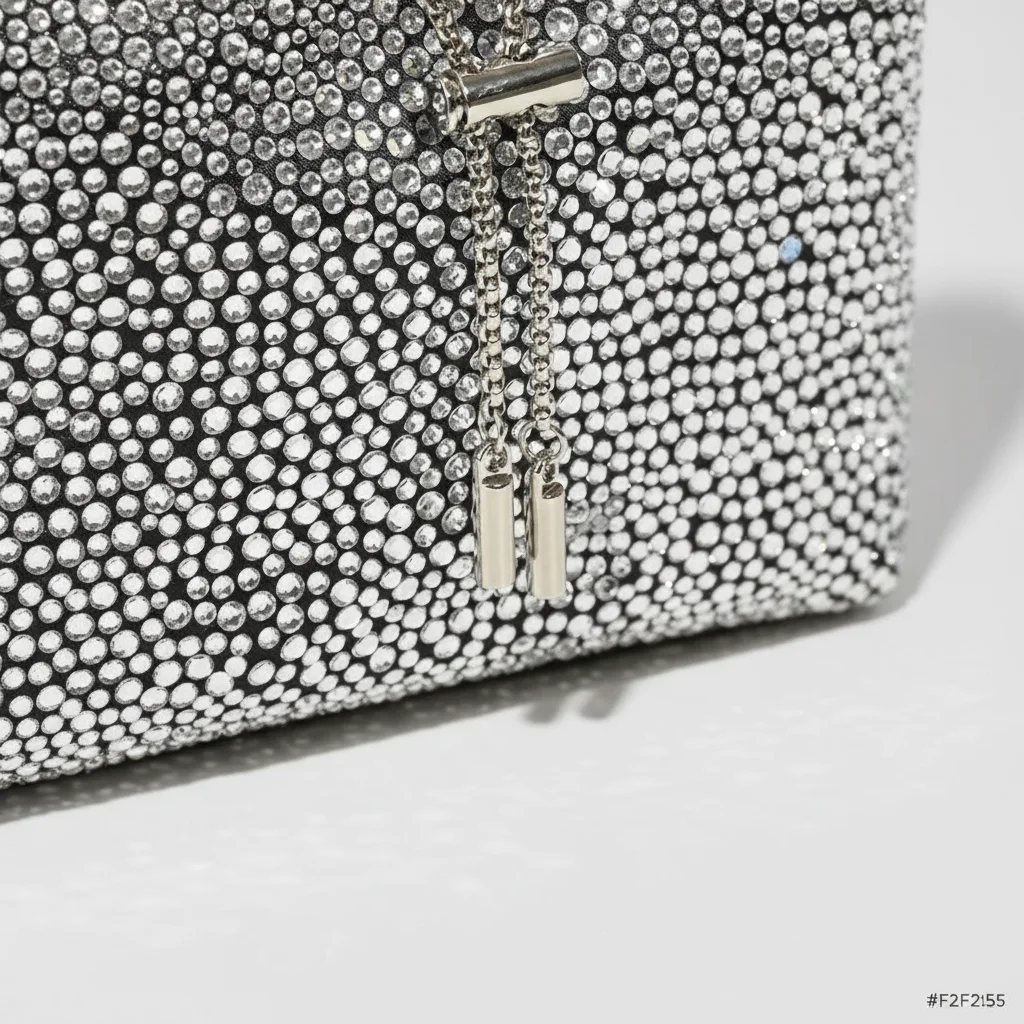 Sac soirée argenté à strass – Image 6