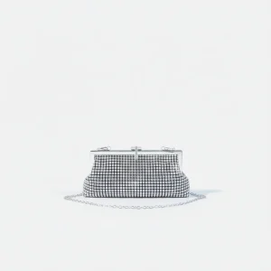 Sac soirée argenté à strass fin