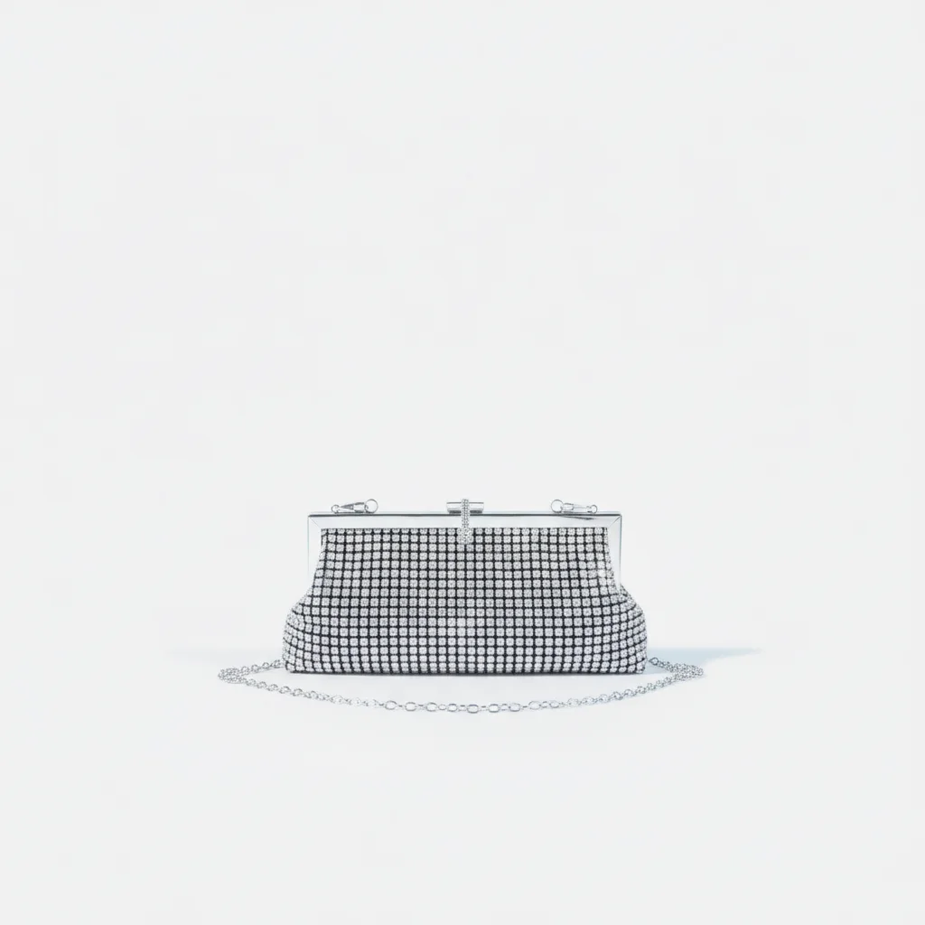 Sac soirée argenté à strass fin