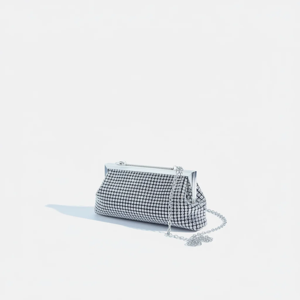 Sac soirée argenté à strass fin – Image 2