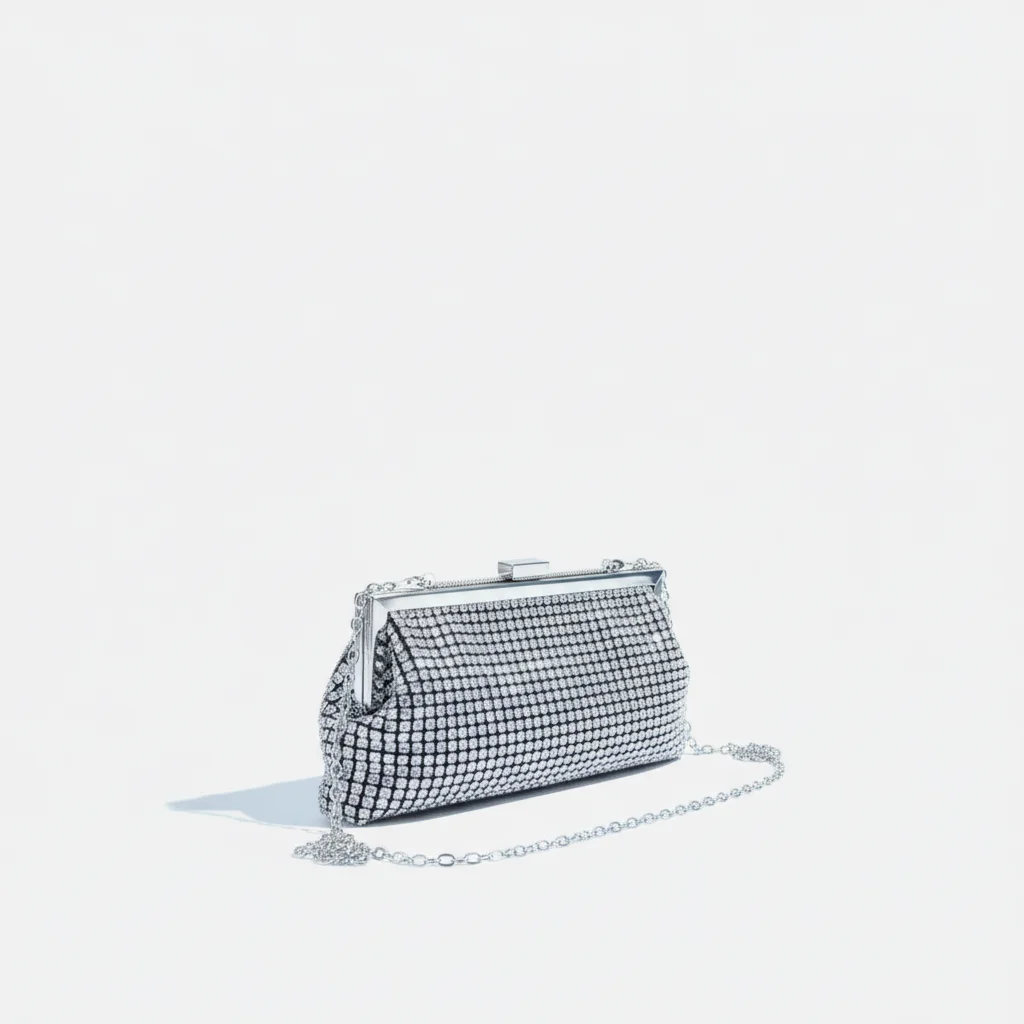 Sac soirée argenté à strass fin – Image 3