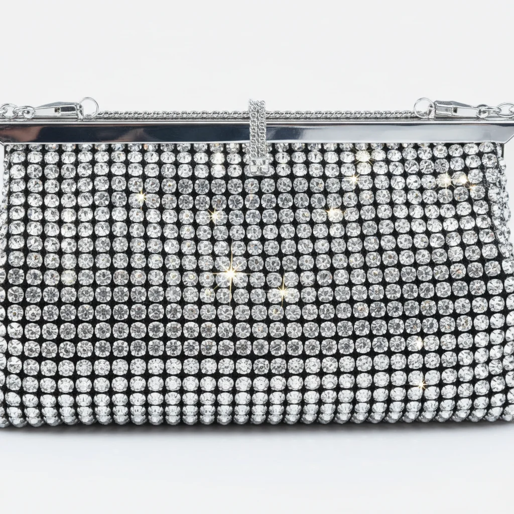 Sac soirée argenté à strass fin – Image 4