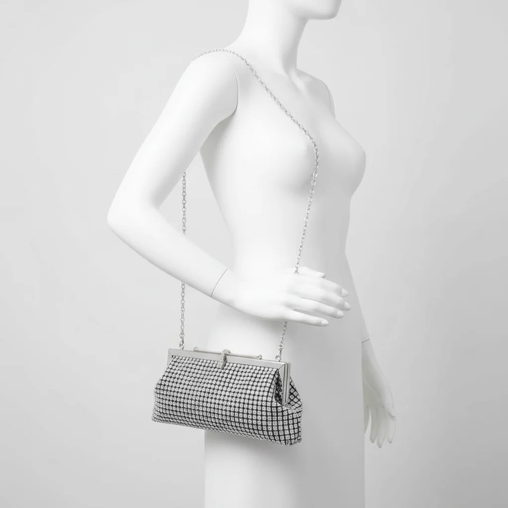 Sac soirée argenté à strass fin – Image 5