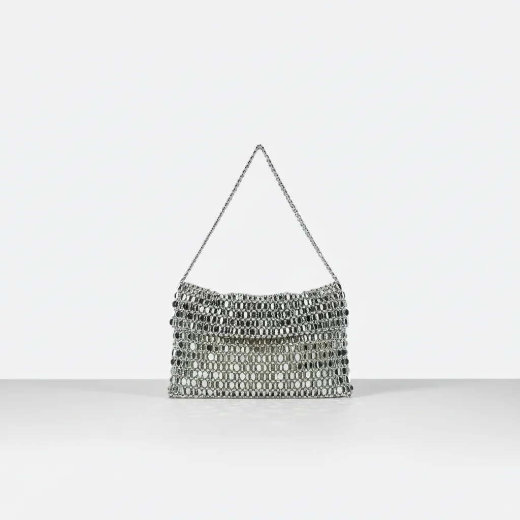 Sac soirée argenté effet miroir
