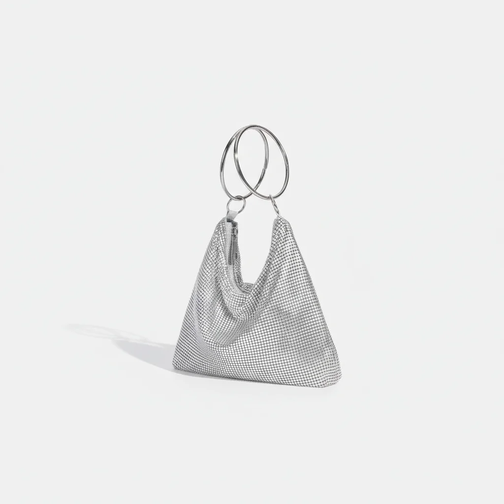 Sac soirée argenté en maille métallique – Image 2