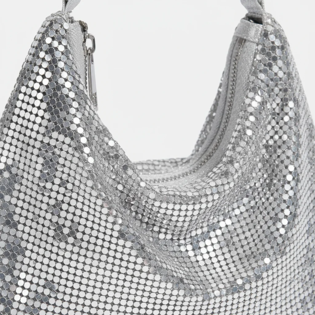 Sac soirée argenté en maille métallique – Image 4