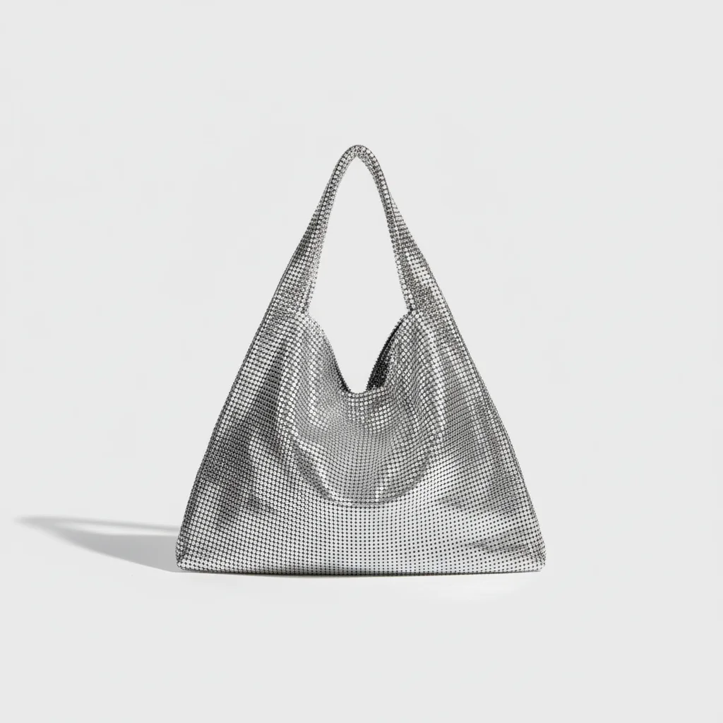 Sac soirée argenté maille métallique