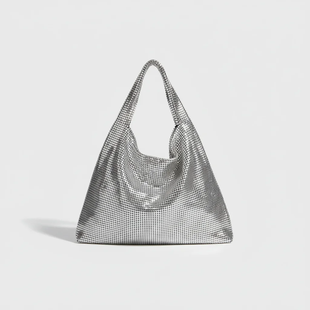 Sac soirée argenté maille métallique – Image 2