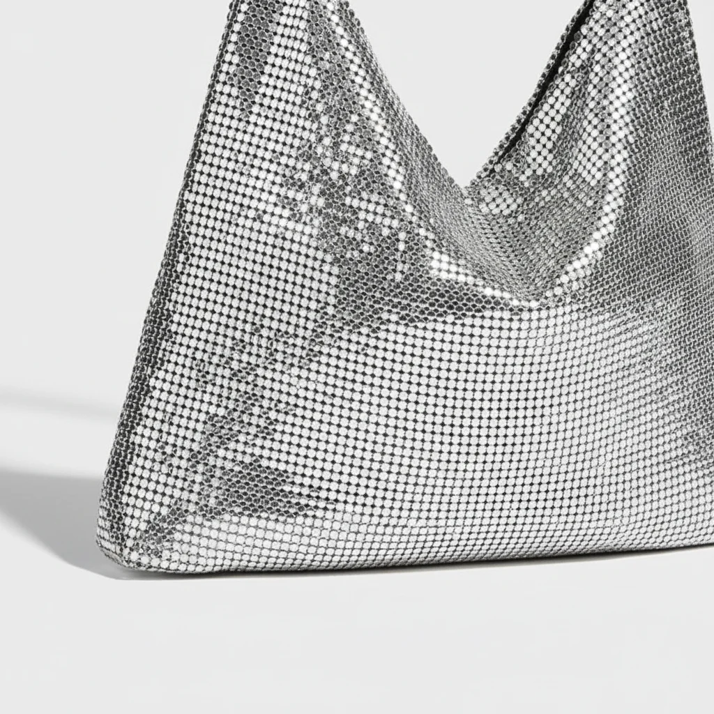 Sac soirée argenté maille métallique – Image 4