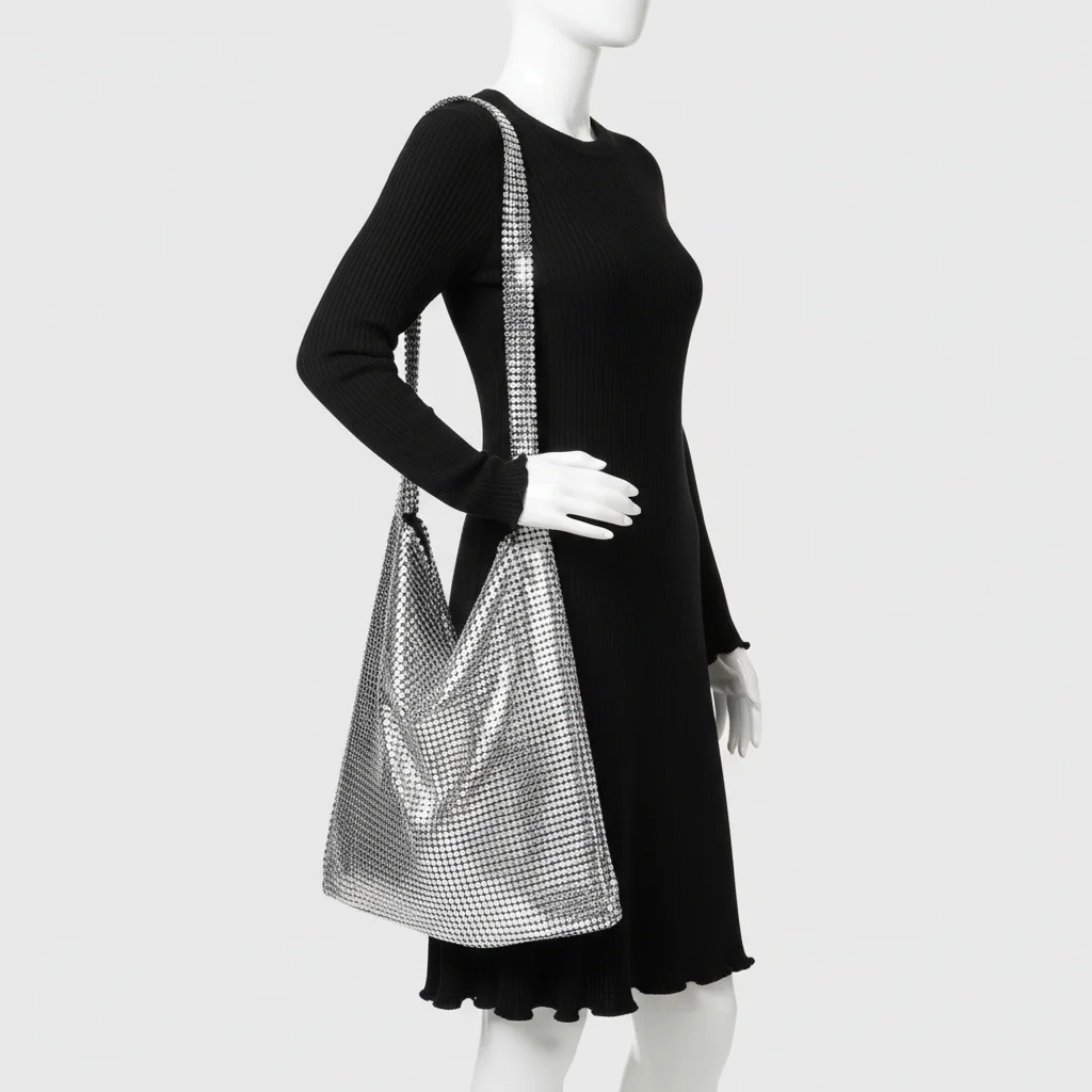 Sac soirée argenté maille métallique – Image 5