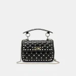Sac soirée clouté cuir noir bandoulière chaîne