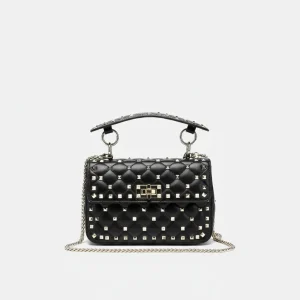 Sac soirée clouté cuir noir bandoulière chaîne