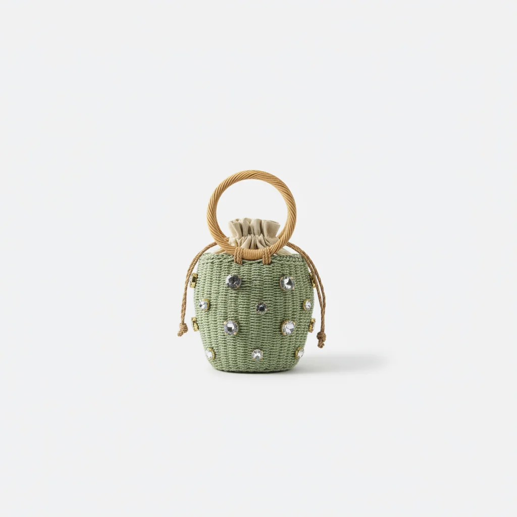 Sac soirée corde et rotin strassé