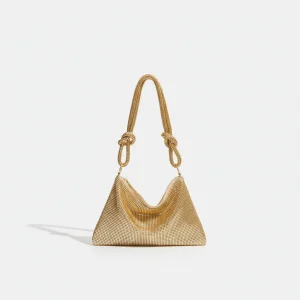 Sac soirée doré en mailles métalliques