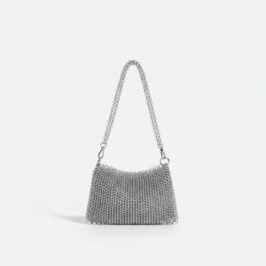 Sac soirée métal argenté bandoulière chaîne