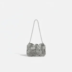 Sac soirée métal argenté floral