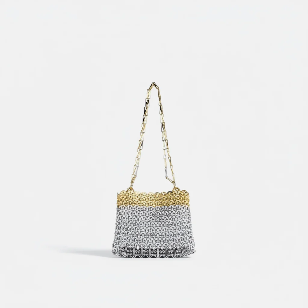 Sac soirée métal doré et argenté chaîne