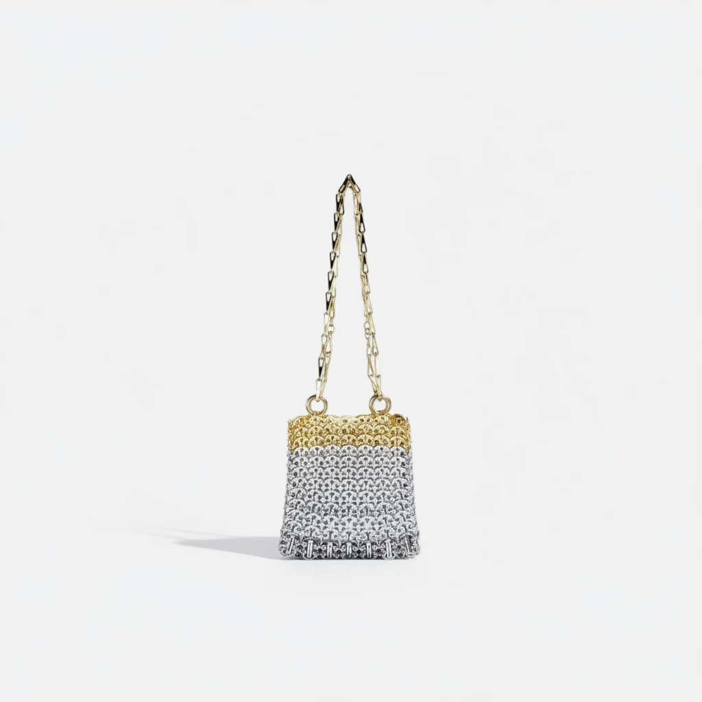 Sac soirée métal doré et argenté chaîne – Image 3