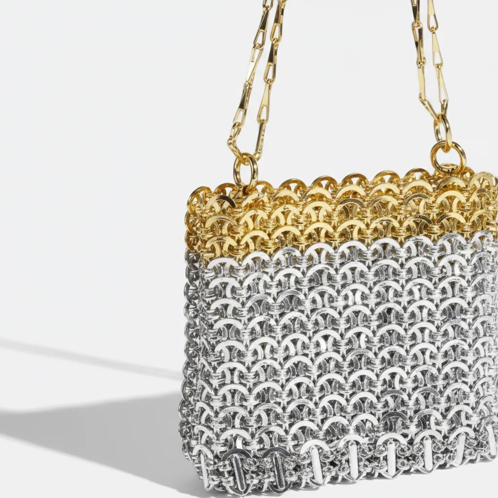 Sac soirée métal doré et argenté chaîne – Image 4