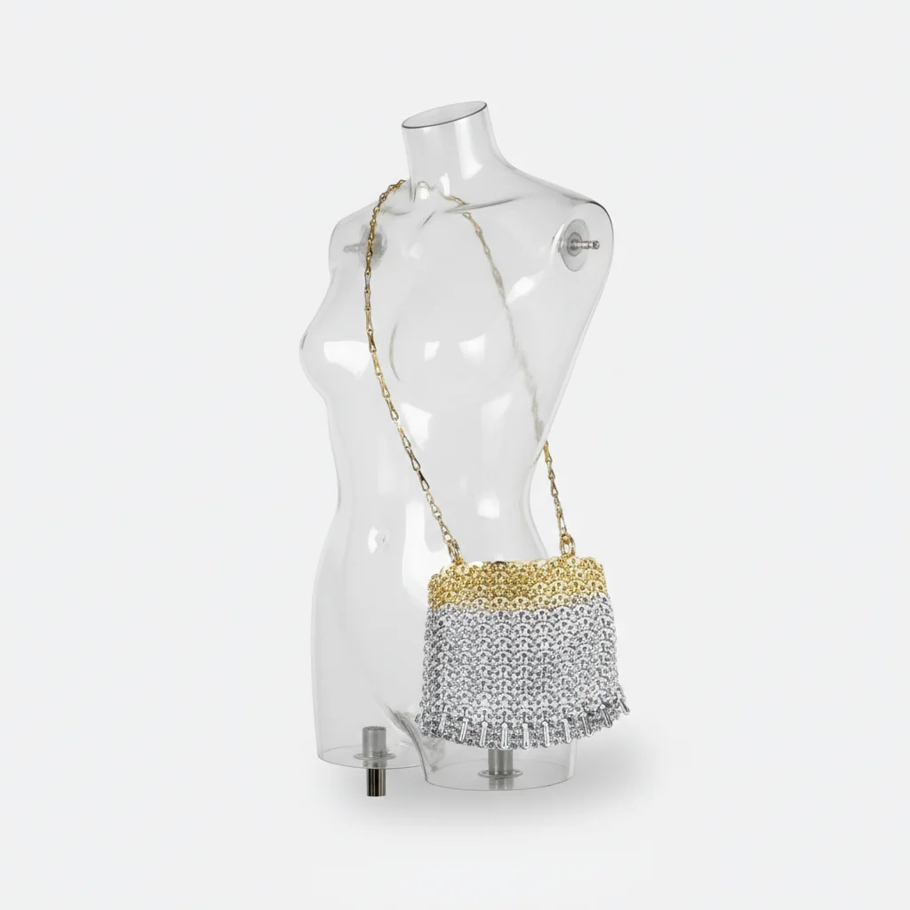 Sac soirée métal doré et argenté chaîne – Image 5