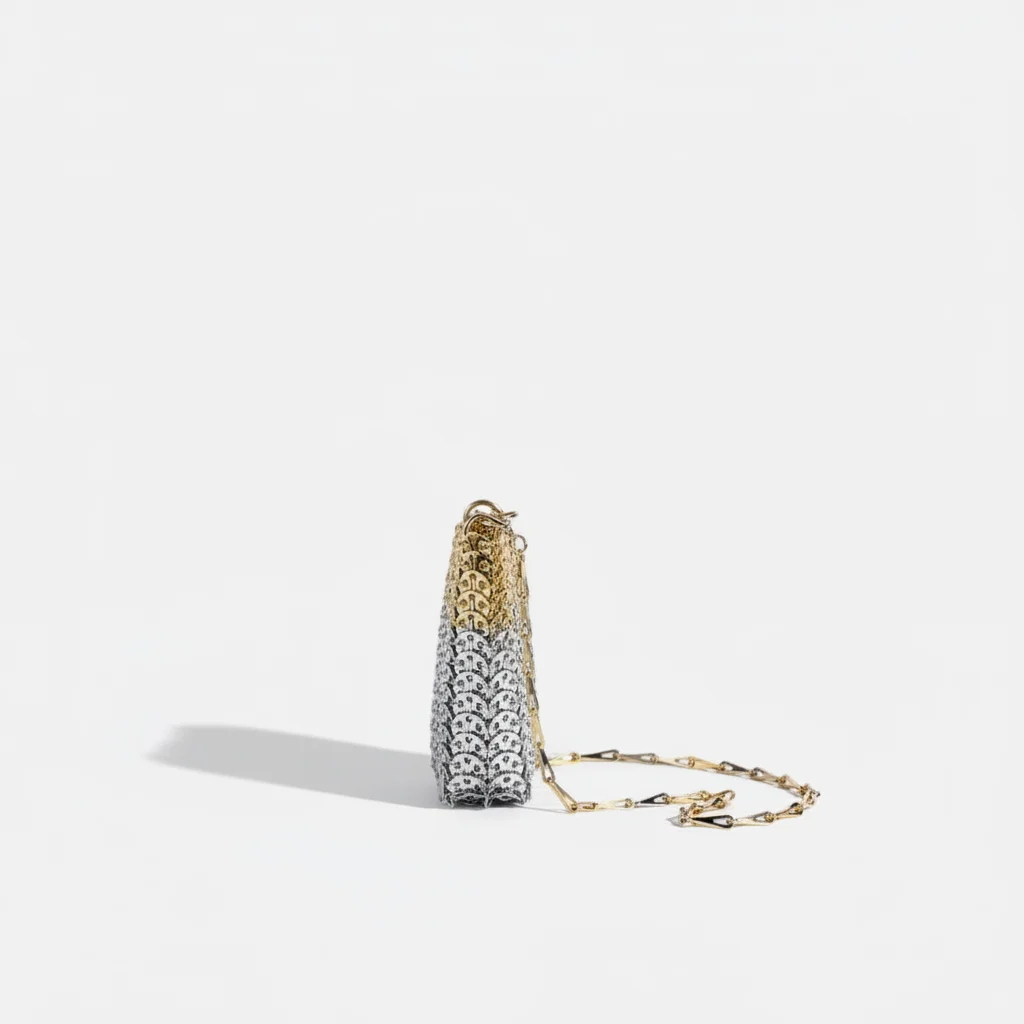 Sac soirée métal sequins argentés et dorés – Image 2