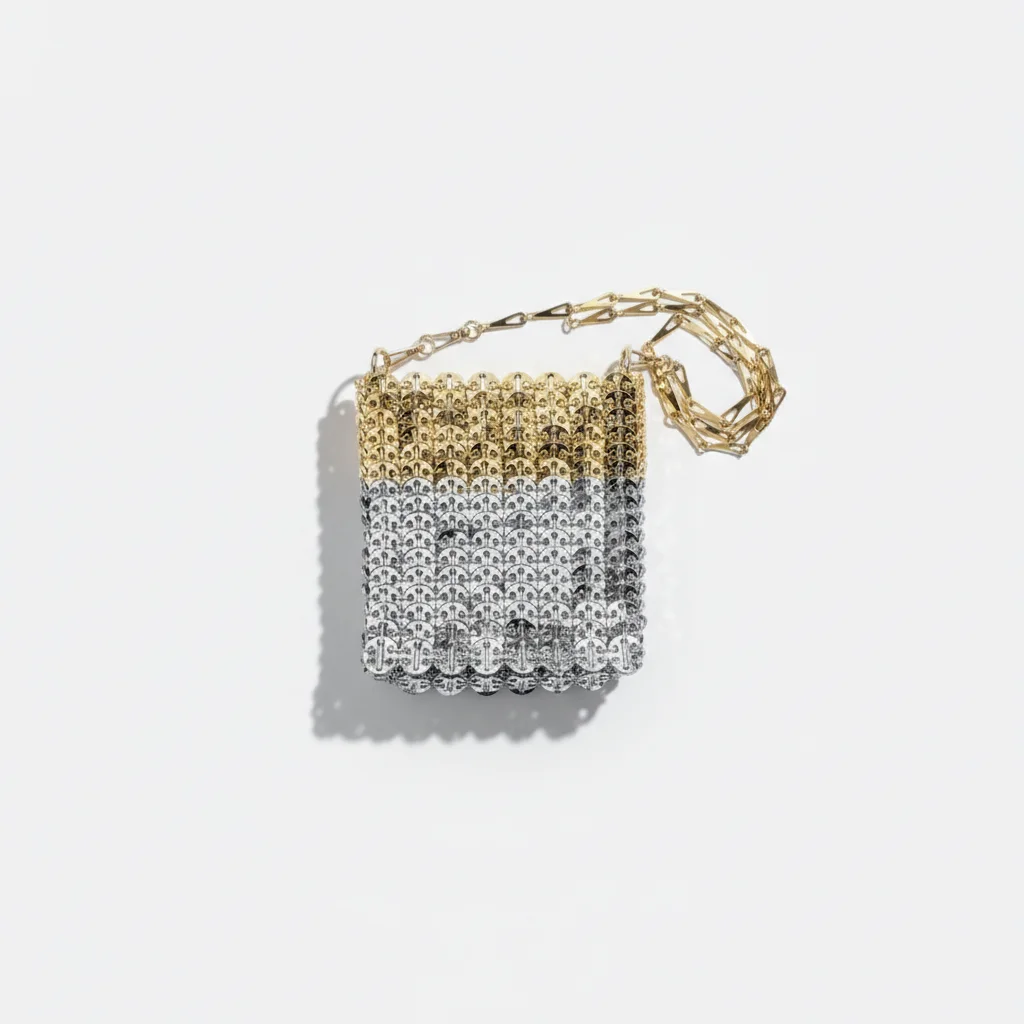 Sac soirée métal sequins argentés et dorés – Image 3