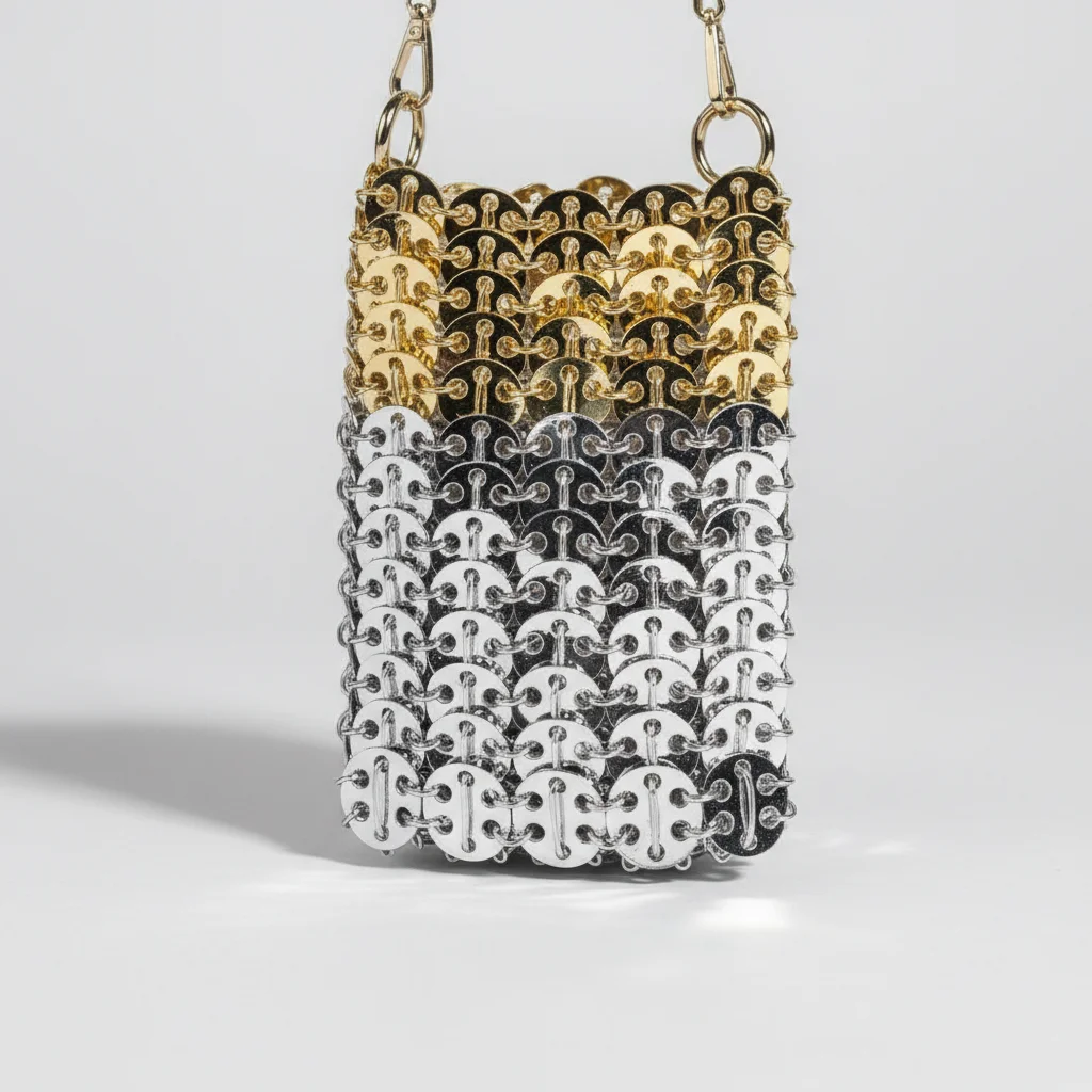 Sac soirée métal sequins argentés et dorés – Image 4