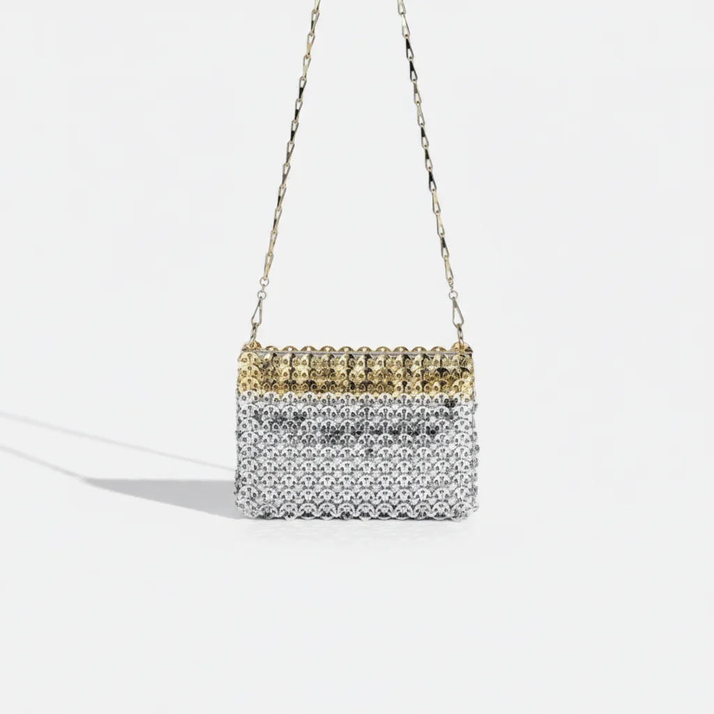 Sac soirée métal sequins argentés et dorés – Image 6