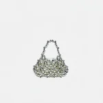 Sac soirée perles argentées en forme de fleur