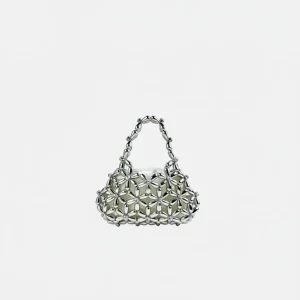 Sac soirée perles argentées en forme de fleur