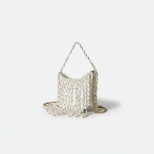Sac soirée perles blanches et chaîne dorée