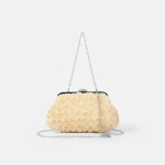 Sac soirée perles et fleurs ivoire