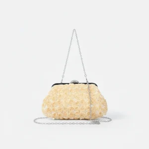Sac soirée perles et fleurs ivoire