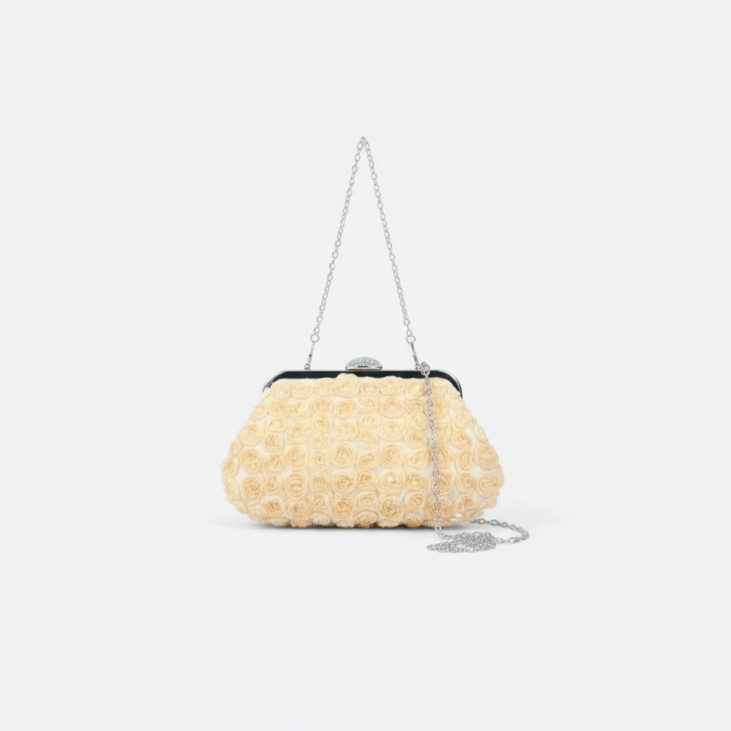 Sac soirée perles et fleurs ivoire – Image 2