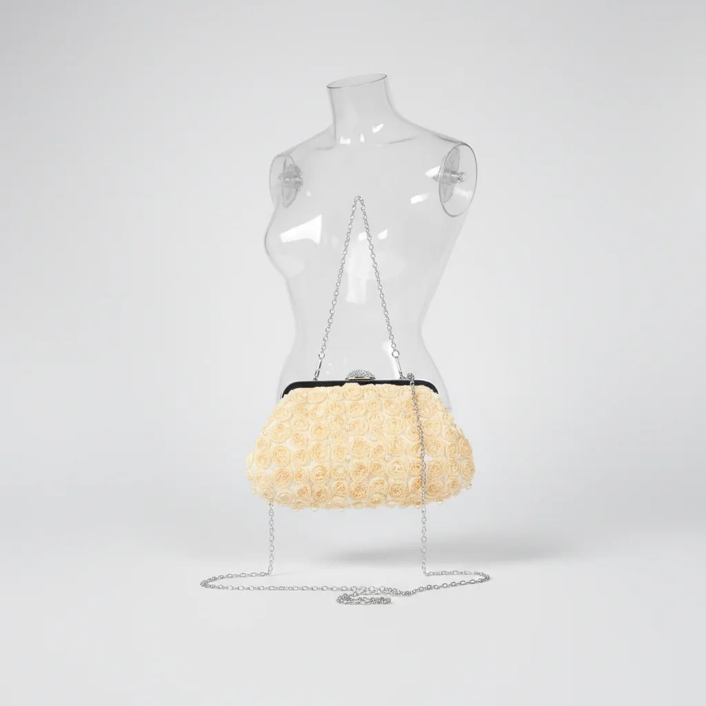 Sac soirée perles et fleurs ivoire – Image 5