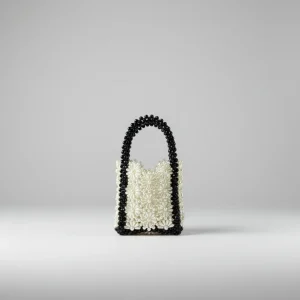 Sac soirée perles ivoire et noir