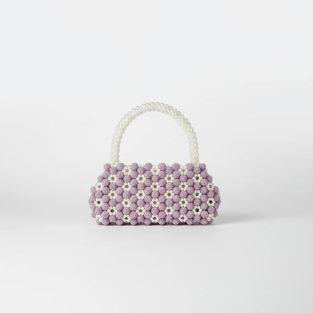 Sac soirée perles lilas et ivoire