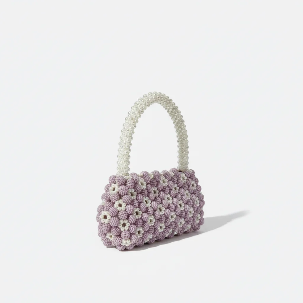 Sac soirée perles lilas et ivoire – Image 2