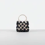Sac soirée perles noires et anse dorée