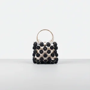 Sac soirée perles noires et anse dorée