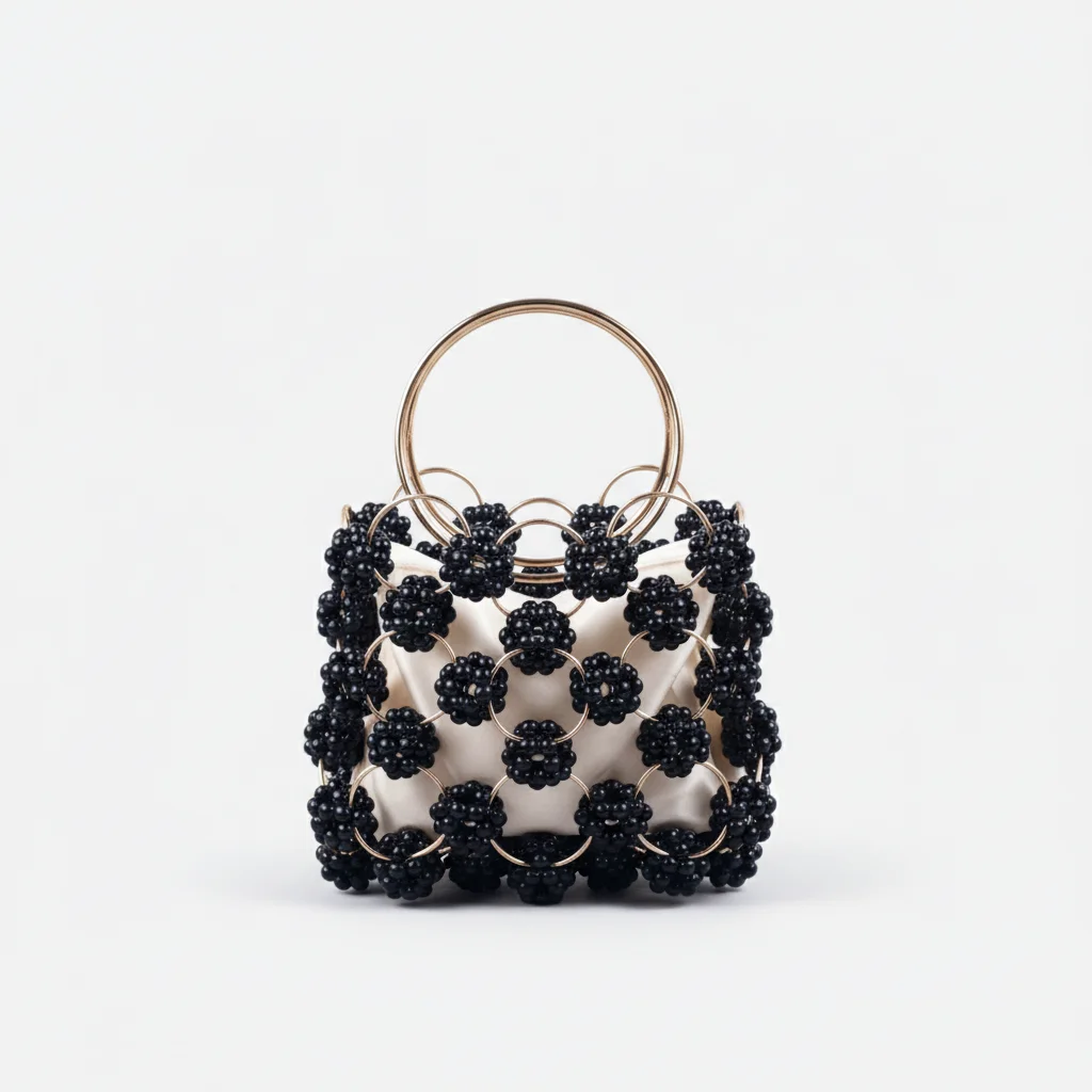 Sac soirée perles noires et anse dorée – Image 4