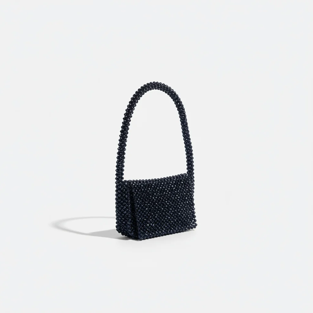 Sac soirée perles noires porté épaule – Image 2