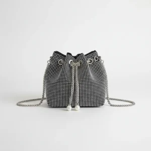 Sac soirée seau microfibre strass