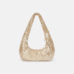 Sac soirée sequins doré porté épaule